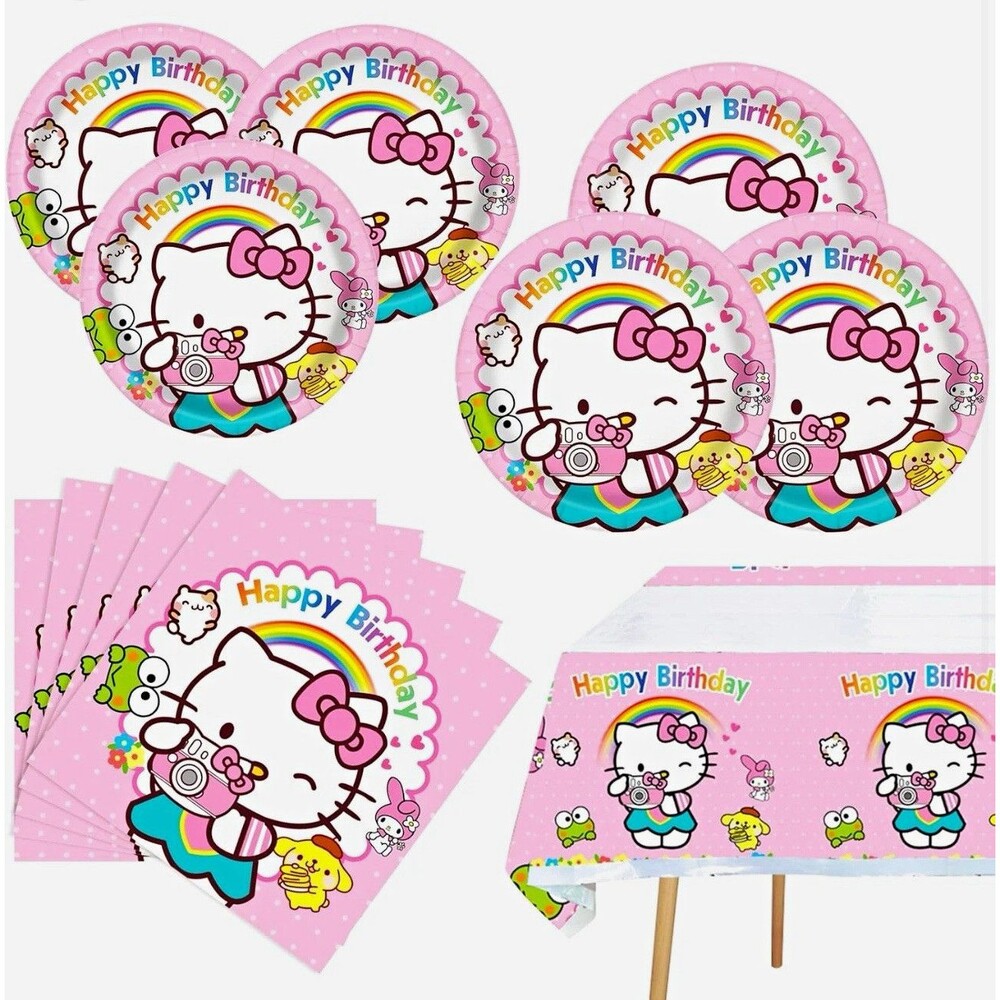 Hello Kitty Birthday Party Supply Kit Pink/White Plates Napkins Banner Balloons